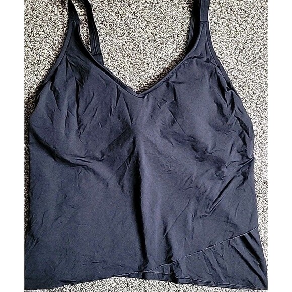 Lands End (L) D Cup  14-16 Black Swim Top Women's Solid Tulip Hem Padded S118 - Picture 1 of 7